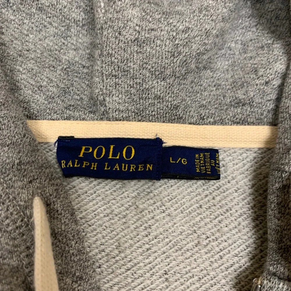 Polo Ralph Lauren Hoodie Mens L Gray Full Zip Pony Logo Cotton French Terry